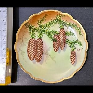 Hand-Painted Pinecone Decorative Plate - Green and Brown